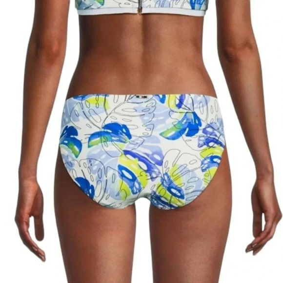 TOMMY HILFIGER Monstera Leaf 50+ SPF Bikini Bottom White and Blue Size L NWT - Picture 2 of 10